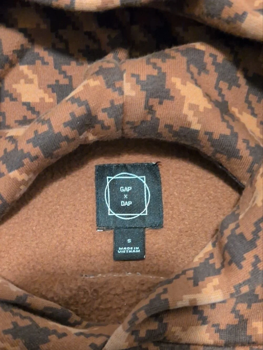 GAP Kids' Hooded Puffer Sweatshirt in Brown Houndstooth